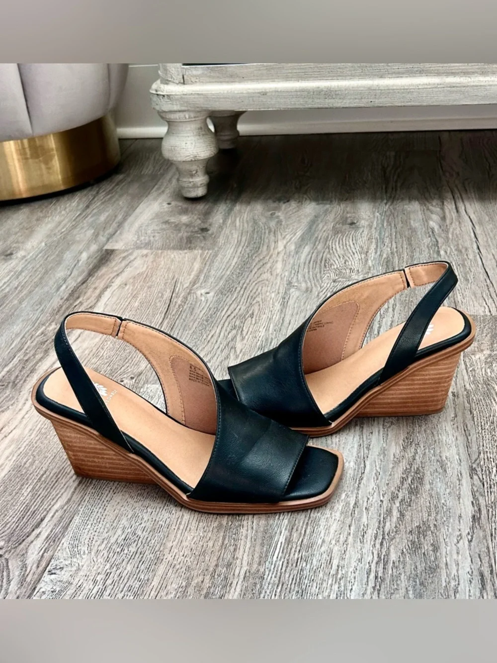 Yellow Box Black Leather Open-Toe Slingback Sandals - Picture 2 of 5
